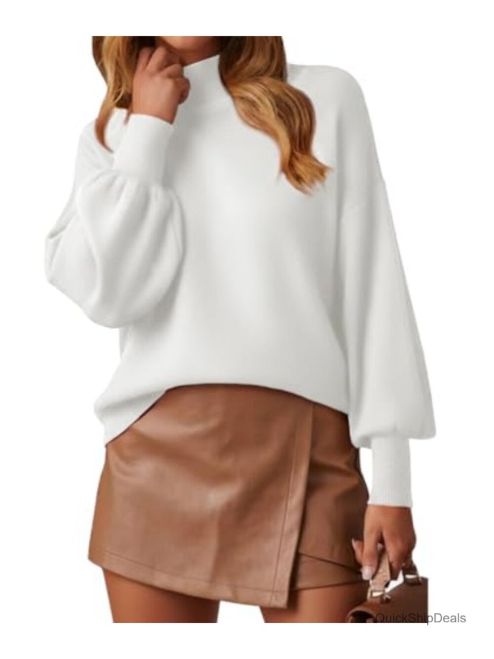 Women's Lightweight Knit Pullover Sweater Mock Neck Long Sleeve Ribbed Hem